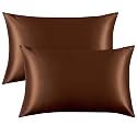 FLXXIE 2 Pack 14 x 20 Inch Satin Toddler Pillowcases, Brown