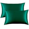 FLXXIE 2 Pack 14 x 20 Inch Satin Toddler Pillowcases, Dark Green