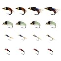 Fly Fishing Flies Assortment Kit, 16 Pcs Hand-Tied Dry Wet Fly Fishing Lures, Nymphs, Streamers, Terrestrials for Trout Bass Sunfish, Pike with Fly Box