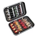 Fly Fishing Flies Assortment Kit, Hand-Tied Dry Wet Fishing Lures, Nymphs, Streamers, Terrestrials for Trout Bass Sunfish, Pike with Magnetic Fly Box