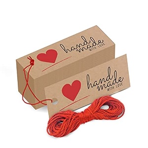 thank you cards gift tags - kraft paper hang tags for wedding party favor birthday handmade - eco-friendly brown with thread - pack of 50 design 18