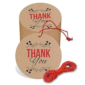 thank you cards gift tags - kraft paper hang tags for wedding party favor birthday handmade - eco-friendly brown with thread - pack of 50 design 2