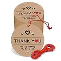 Thank You Cards Gift Tags Kraft Paper Hang Tags Wedding Party Favor, Birthday Party, Handmade Tag, Eco-Friendly, Brown Tags with Thread Pack Of 50 (Design 1)