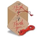 Thank You Cards Gift Tags Kraft Paper Hang Tags Wedding Party Favor, Birthday Party, Handmade Tag, Eco-Friendly, Brown Tags with Thread Pack Of 50 (Design 1)