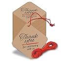 Thank You Cards Gift Tags Kraft Paper Hang Wedding Party Favor, Birthday Party, Handmade Tag, Eco-Friendly, Brown Tags with Thread Pack of 50 (Design 12)
