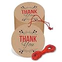 Thank You Cards Gift Tags - Kraft Paper Hang Tags for Wedding Party Favor, Birthday, Handmade - Eco-Friendly Brown With Thread - Pack of 50 (Design 2)