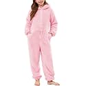 Flygo Girls Fleece Hooded Jumpsuit Fuzzy Winter Onesie Romper Costume