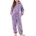 Flygo Girls Fleece Hooded Jumpsuit Fuzzy Winter Onesie Romper Costume