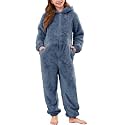 Flygo Girls Fleece Hooded Jumpsuit Fuzzy Winter Onesie Romper Costume