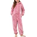 Flygo Girls Fleece Hooded Jumpsuit Fuzzy Winter Onesie Romper Costume
