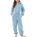 Flygo Girls Fleece Hooded Jumpsuit Fuzzy Winter Onesie Romper Costume