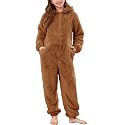 Flygo Girls Fleece Hooded Jumpsuit Fuzzy Winter Onesie Romper Costume