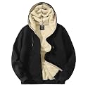 Flygo Mens Sherpa Hoodie Jacket Warm Fleece Lined Zip Up Sweatshirts