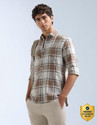 FLYING MACHINE Men Checkered Casual Beige Shirt