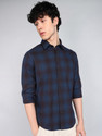 FLYING MACHINE Men Checkered Casual Blue Shirt