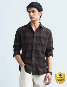 FLYING MACHINE Men Checkered Casual Brown Shirt