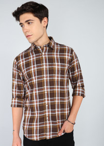FLYING MACHINE Men Checkered Casual Brown Shirt