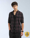 FLYING MACHINE Men Checkered Casual Purple Shirt