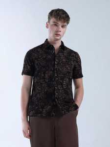 FLYING MACHINE Men Printed Casual Black Shirt
