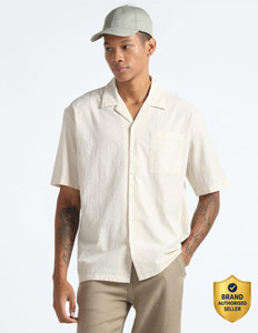 flying machine men oversized fit self design spread collar casual shirt