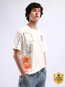 FLYING MACHINE Self Design Men Crew Neck