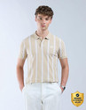 FLYING MACHINE Striped Men Polo Neck Beige