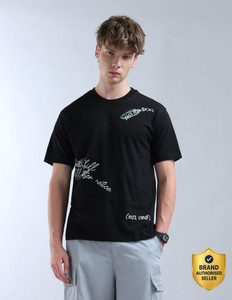 FLYING MACHINE Typography Men Round Neck Black