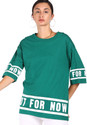 FLYING MACHINE Women Typography Round Neck Cotton Blend Green T-Shirt