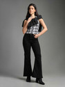 FLYING MACHINE Women Flared High Rise Black