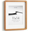FLYJOE 11x14 Picture Frame, Solid Teak Wood Frame with Mat for 8x10 Photo