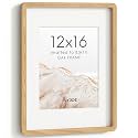 FLYJOE 12x16 Picture Frame, Solid Oak Wood Frame with Mat for 8.5x11 Photo