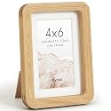 FLYJOE 4x6 Picture Frame, Solid Oak Wood Frame with Mat for 3.5x5 Photo