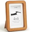 FLYJOE 4x6 Picture Frame, Solid Teak Wood Frame with Mat for 3.5x5 Photo