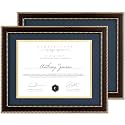 FLYJOE 8.5x11 Diploma Frame 2Pack with Navy Blue over Gold Mat or Full Display 11x14 Document Certificate Frame for Diploma Degree with HD Tempered Glass Gradution Picture Frame, Black