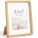 FLYJOE 8.5x11 Picture Frame, Solid Oak Wood Frame with Mat for 6x8 Photo