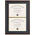 FLYJOE Double 8.5x11 Diploma Frame for Two 8.5x11 Document|Certificate|Degree|Pictures 14x20 Frame for Diploma with Navy Blue over Gold Mat HD Tempered Glass, Mahogany with Gold Beads