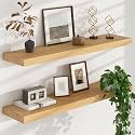 FLYJOE Floating Shelves for Wall, USA-Sourced Brich Wood 36 Inch Long Wall Shelves Set of 2, Natural Wooden Mounted Picture Ledge Shelf, Nursery Book Storage Shelf Kids Bookshelf, Display Shelf