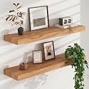 FLYJOE Floating Shelves for Wall, USA-Sourced Elm Wood 32 Inch Wall Shelves Set of 2, Natural Wooden Mounted Picture Ledge Shelf, Nursery Book Storage Shelf Kids Bookshelf Display, Shelf for Bathroom