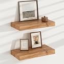 FLYJOE Floating Shelves for Wall, USA-Sourced Elm Wood 16 Inch Wall Shelves Set of 2, Natural Wooden Mounted Picture Ledge Shelf, Nursery Book Storage Shelf Kids Bookshelf Display, Shelf for Bathroom