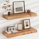 FLYJOE Floating Shelves for Wall, USA-Sourced Elm Wood 24 Inch Wall Shelves Set of 2, Natural Wooden Mounted Picture Ledge Shelf, Nursery Book Storage Shelf Kids Bookshelf Display, Shelf for Bathroom