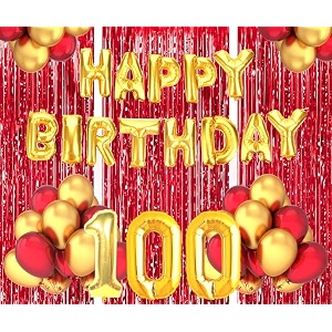 flyloons 100th birthday decoration items for girls boys husband wife valentine with gold and red balloons golden happy birthday banner red foil curtains foil balloon number 100