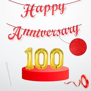 flyloons 100th happy anniversary banner red decorations kit for men women wedding anniversary banner items without balloons