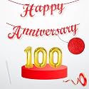 Flyloons 100th Happy Anniversary Banner Red Decorations Kit for Men Women Wedding Anniversary Banner Items without Balloons
