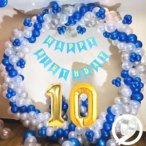 flyloons 10th birthday decoration items for boys with blue silver and white balloons blue happy birthday banner arch tape foil balloon number 10