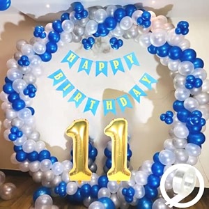 flyloons 11th birthday decoration items for boys with blue silver and white balloons blue happy birthday banner arch tape foil balloon number 11