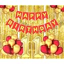 Flyloons 11th Birthday Decoration items for Girls Boys Husband Wife Valentine with Gold and Red Balloons, Red Happy Birthday Banner, Golden Foil curtains, Foil Balloon number 11