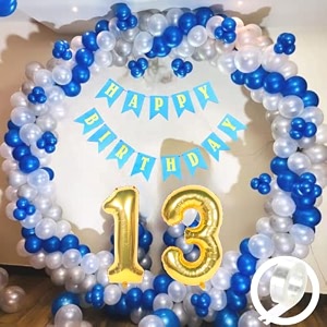 flyloons 13th birthday decoration items for boys with blue silver and white balloons blue happy birthday banner arch tape foil balloon number 13