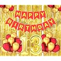 Flyloons 1st Birthday Decoration items for Girls Boys Husband Wife Valentine with Gold and Red Balloons, Red Happy Birthday Banner, Golden Foil curtains, Foil Balloon number 1