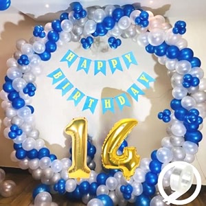flyloons 14th birthday decoration items for boys with blue silver and white balloons blue happy birthday banner arch tape foil balloon number 14