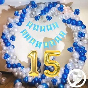 flyloons 15th birthday decoration items for boys with blue silver and white balloons blue happy birthday banner arch tape foil balloon number 15
